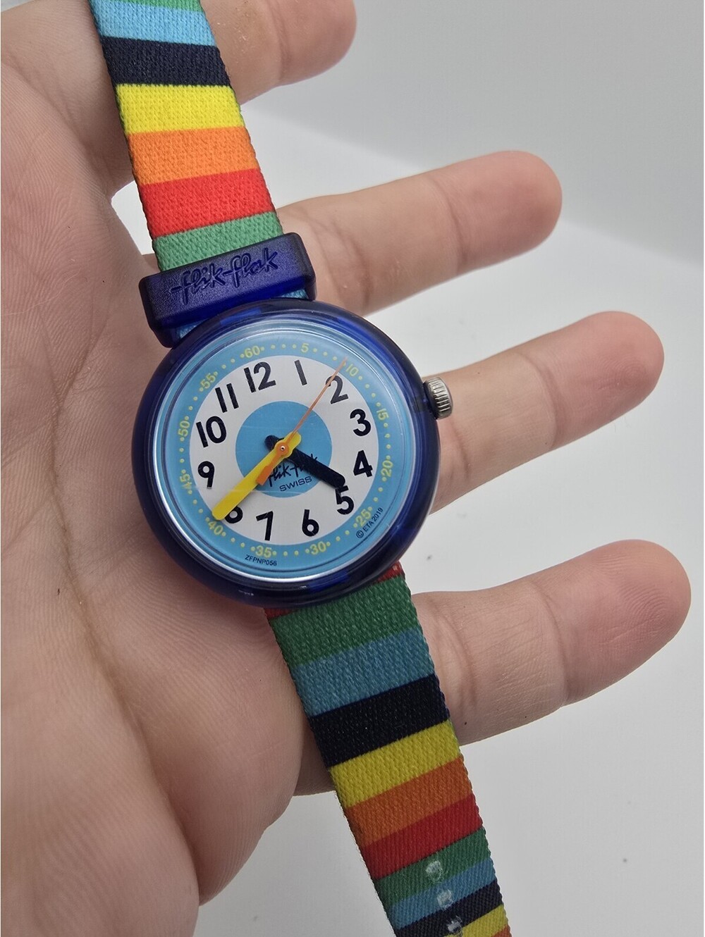 Flick-Flak Swiss Made Stripy Blue Kids Watch Original Band Works And Runs